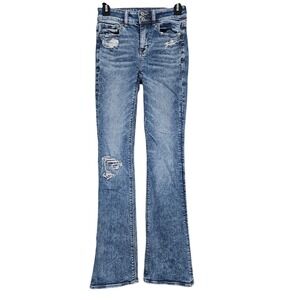 American Eagle Hi-Rise‎ Artist Flare Jeans 00 Long Y2K Revival Boho Distressed